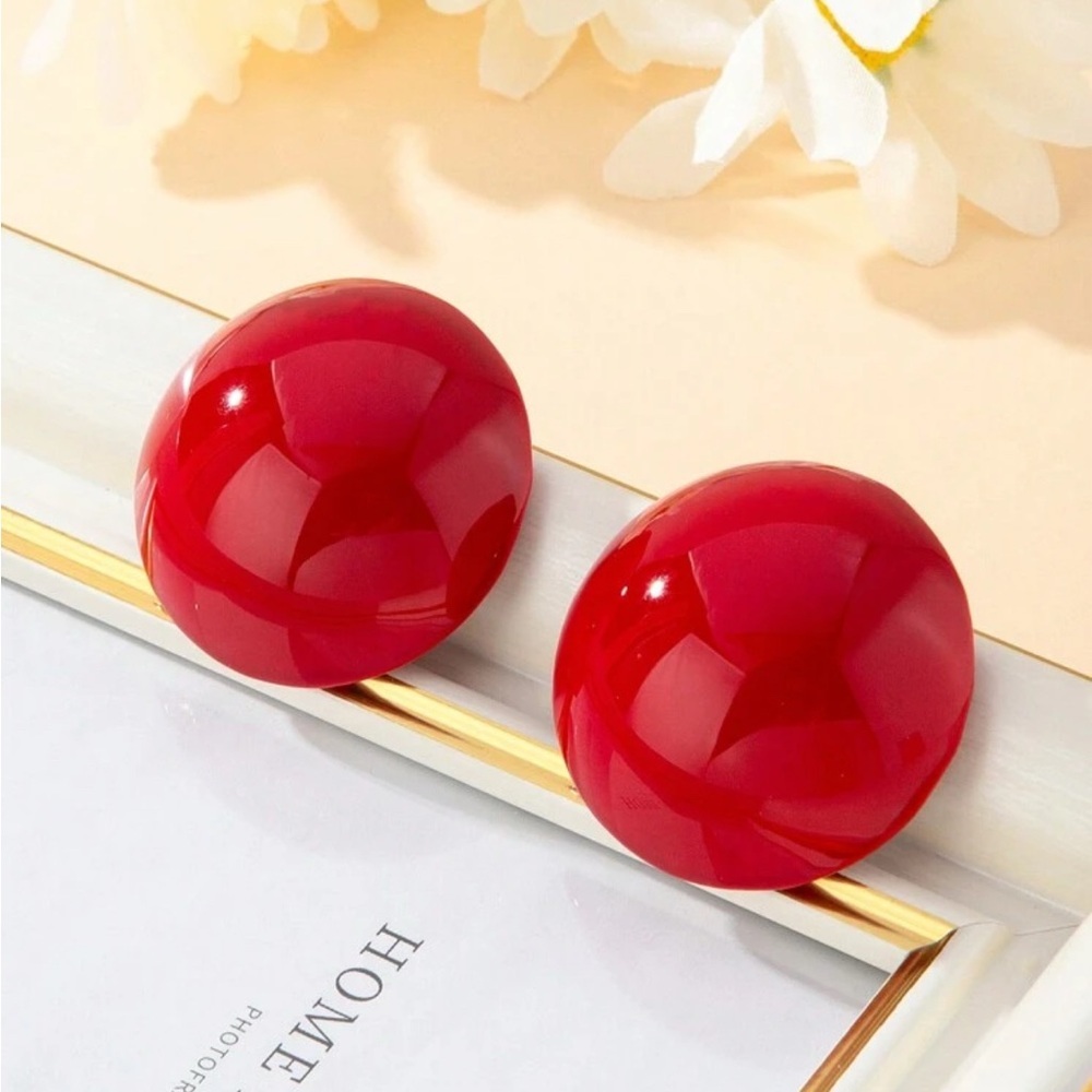 Jolie Red Glossy Earrings with Round Design and Large Size